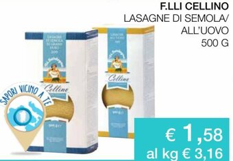 Coop F.lli Cellino Lasagne di Semola/All'Uovo 500 g offerta