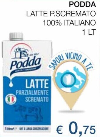 Coop Podda Latte P.Scremato 100% Italiano 1 lt offerta