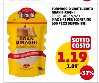 PENNY Formaggio grattugiato gran biraghi offerta