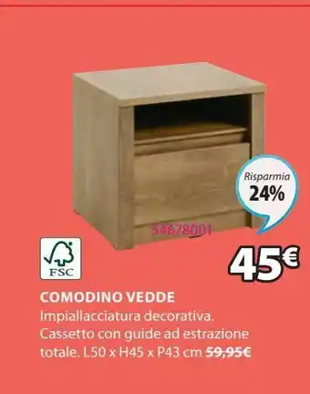 JYSK Comodino vedde 1 cassetto rovere offerta