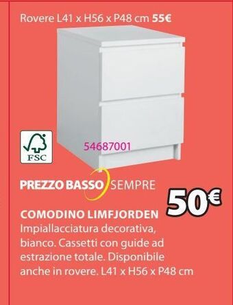 JYSK Comodino limfjorden 2 cassetti bianco offerta