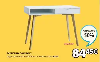 JYSK Scrivania tamholt 50x100 bianco/naturale offerta