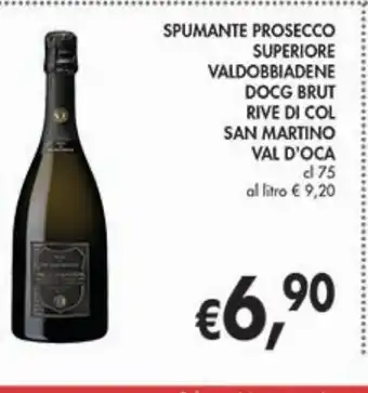 Spumante prosecco superiore valdobbiadene docg brut rive di col san martino val d'oca cl 75