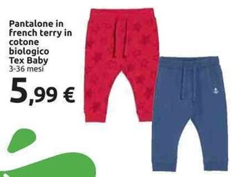 Carrefour Tex Baby Pantalone in french terry in cotone biologico 3-36 mesi offerta