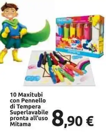 Carrefour 10 Maxitubi con Pennello di Tempera Superlavabile pronta all'uso Mitama offerta