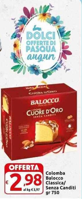 Carrefour Express Balocco Colomba Classica/Senza Canditi 750 gr offerta