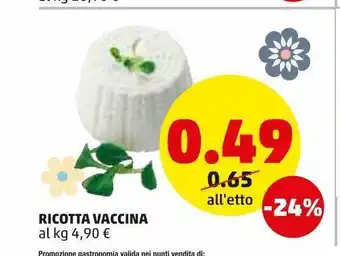 PENNY Ricotta vaccina l'etto offerta