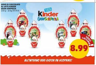 PENNY Uovo di cioccolato al latte kinder gran sorpresa offerta