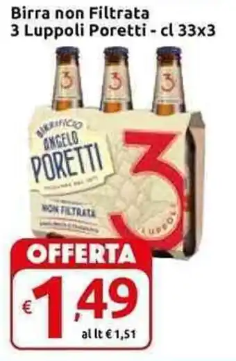 Carrefour Express Poretti Birra non Filtrata 3 Luppoli 33 cl x 3 offerta