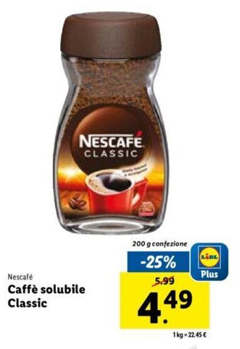 Lidl Nescafé Caffé solubile Classic 200 g offerta