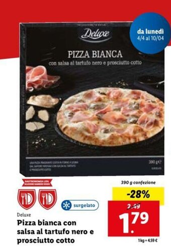 Lidl Deluxe Pizza bianca con salsa al tartufo nero e prosciutto cotto 390 g offerta