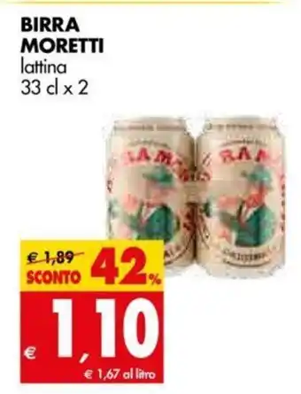 Tigros Birra Moretti lattina 33cl x 2 offerta