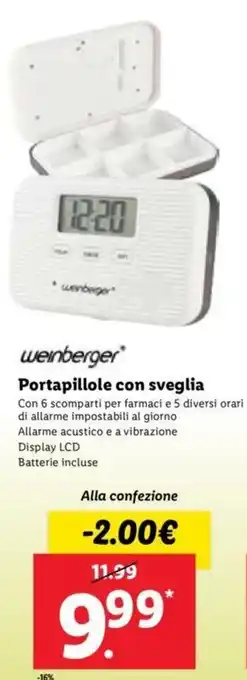Lidl weinberger Portapillole con sveglia offerta