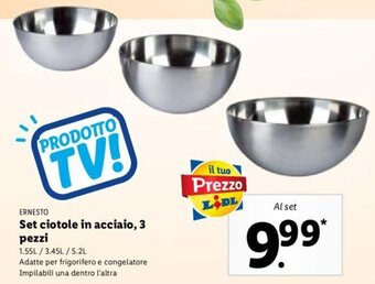 Lidl Ernesto Set ciotole in acciaio, 3 pezzi offerta