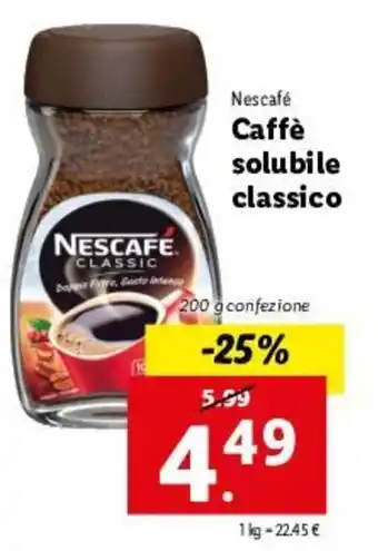 Lidl Nescafe Caffè Solubile Classico 200g offerta