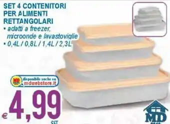 MD Discount Set 4 Contenitori Per Alimenti Rettangolari offerta