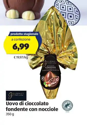 ALDI Gourmet Uovo di cioccolato fondente con nocciole 350 g offerta