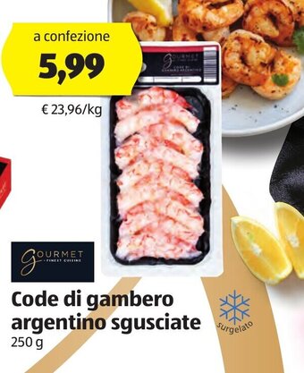 ALDI Gourmet Code di gambero argentino sgusciate 250 g offerta