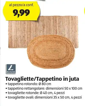 ALDI My Living Style Tovagliette/Tappetino in juta offerta