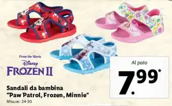 Lidl Sandali Da Bambina "Paw Patrol, Frozen, Minnie" offerta