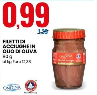 Eurospin Ondina Filetti di Acciughe in Olio di Oliva 80 g offerta