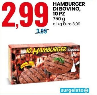 Eurospin Hamburger di Bovino, 10 pz 750 g offerta