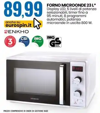 Eurospin Forno Microonde 23 L offerta