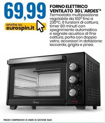 Eurospin Forno Elettrico Ventilato 30 L'Ardes offerta
