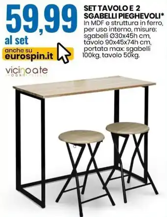 Eurospin Set Tavolo e 2 Sgabelli Pieghevoli offerta