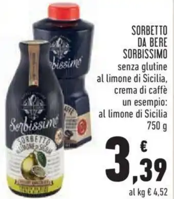Conad Sorbetto Da Bere Sorbissimo senza glutine al limone di Sicilia, crema di caffè 750 g offerta