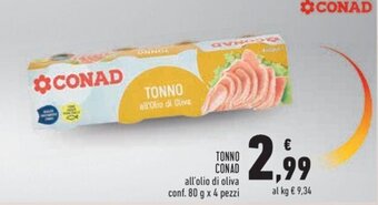 Conad Conad Tonno all'olio di oliva conf. 80 g x 4 pezzi offerta