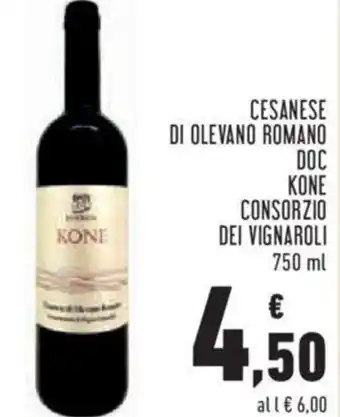Conad Kone Consorzio Dei Vignaroli Cesanese Di Olevano Romano DOC 750 ml offerta