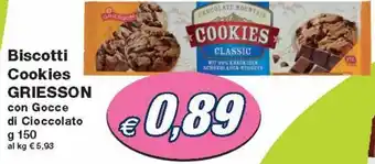 Prix Quality Griesson Biscotti Cookies con Gocce di Cioccolato 150 g offerta
