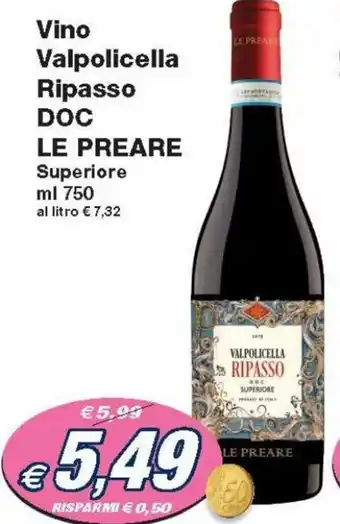 Prix Quality Le Preare Vino Valpolicella Ripasso DOC Superiore 750 ml offerta