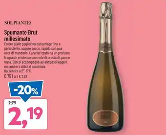 DPiù Solpiantez Spumante Brut millesimato 0,75 l offerta