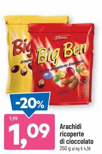 DPiù Arachidi ricoperte di cioccolato 250 g offerta
