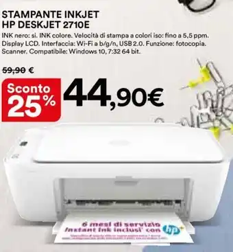 Ipercoop Hp Stampante Inkjet Deskjet 2710E offerta