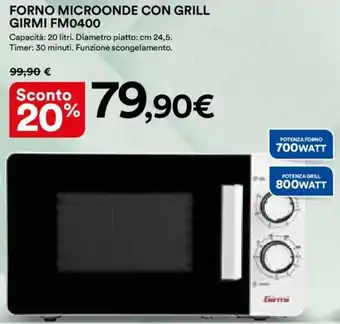 Ipercoop Girmi Forno Microonde Con Grill FM400 offerta