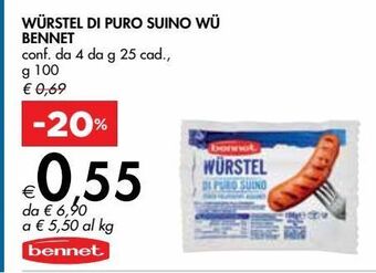 Bennet Wurstel di puro suino wu bennet offerta