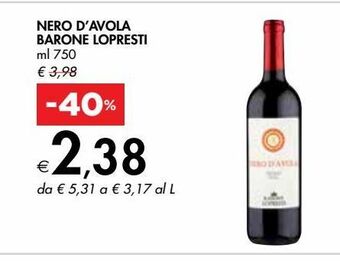 Bennet Nero d'avola barone lopresti offerta