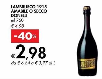 Bennet Lambrusco 1915 amabile o secco donelli offerta
