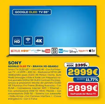 Euronics Sony google oled tv offerta