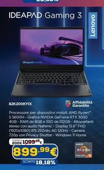 Euronics Ideapad gaming 3 offerta
