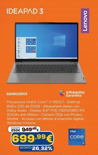 Euronics Ideapad 3 offerta