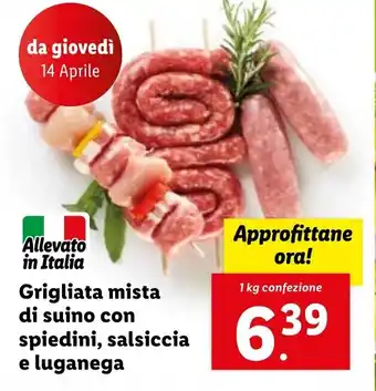 Lidl Grigliata Mista Di Suino Con spiedini, salsiccia e luganega 1kg offerta