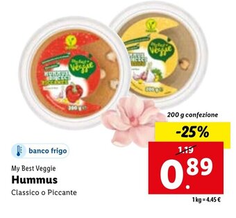 Lidl My Best Veggie Hummus Classico o Piccante 200g offerta