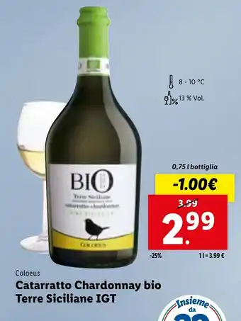 Lidl Coloeus Catarratto Chardonnay bio Terre Siciliane IGT 0,75 L offerta