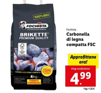 Lidl Fochista Carbonella di legna compatta FSC 4 kg offerta