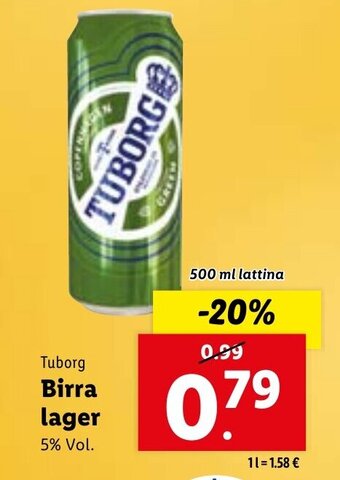Lidl Tuborg Birra Lager 500 ml offerta