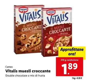 Lidl Cameo Vitalis muesli croccante Double chocolate o mix di frutta 310 g offerta